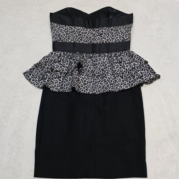 Betsey Johnson ✦ Strapless Leopard Peplum Dress ✦ Black Silk Blend Size 6 NWOT - Picture 9 of 16